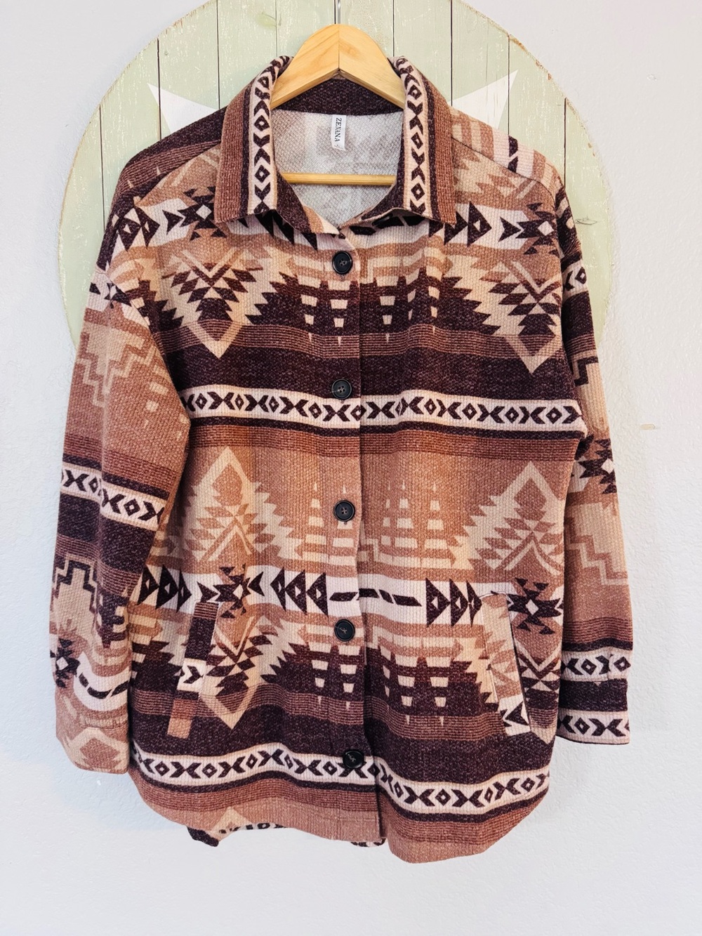 zenana large lightweight shacket  Aztec print